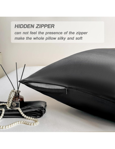 Funda de Almohada de Seda Negra NYCCTOKE Estándar 51x66 cm