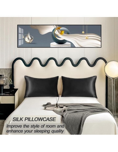 Funda de Almohada de Seda Negra NYCCTOKE Estándar 51x66 cm