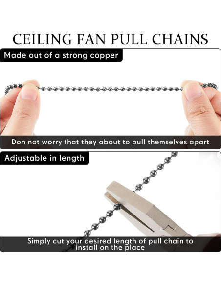 4 Cadenas de Tirar para Ventilador de Techo Yaomiao 34 cm Cobre Negro