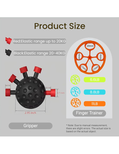 Kit de Entrenador de Fuerza de Agarre ECHEAAKW - 20 kg Rojo