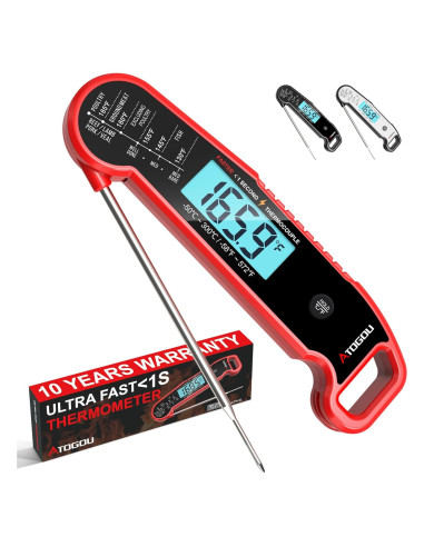 Termómetro Digital de Alimentos ATOGOU Rojo, Precisión +/-0.3C