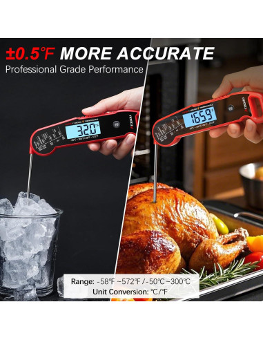 Termómetro Digital de Alimentos ATOGOU Rojo, Precisión +/-0.3C
