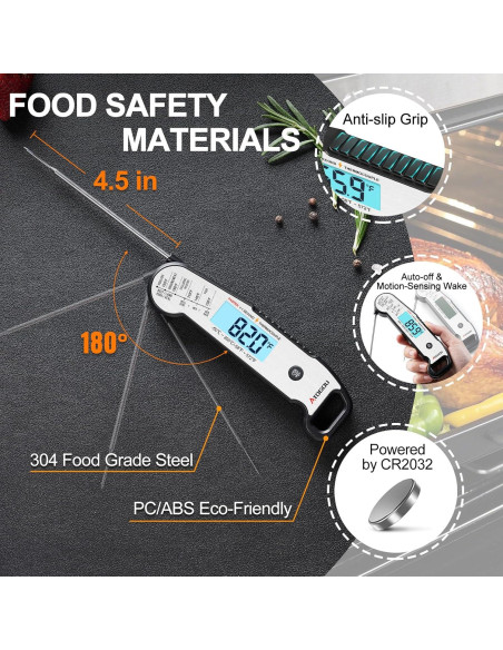 Termómetro Digital de Alimentos ATOGOU Rojo, Precisión +/-0.3C