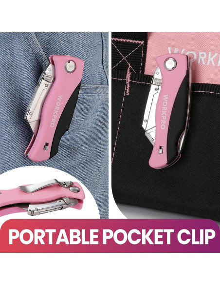 Cuchillo Utilitario Plegable WORKPRO Rosa con 15 Cuchillas