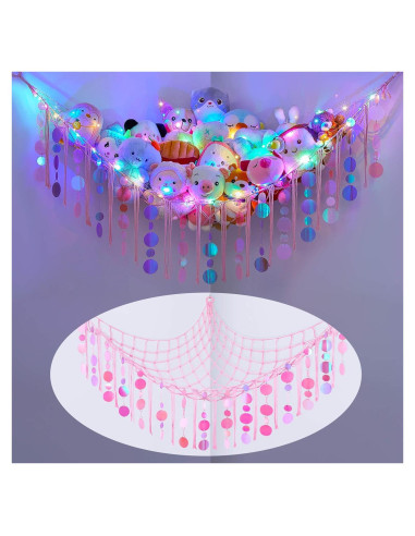 Red de Almacenamiento de Juguetes FIOBEE con Luz LED Rosa 100x150cm