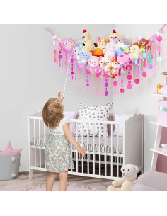 Red de Almacenamiento de Juguetes FIOBEE con Luz LED Rosa 100x150cm 2