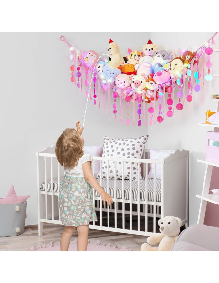 Red de Almacenamiento de Juguetes FIOBEE con Luz LED Rosa 100x150cm
