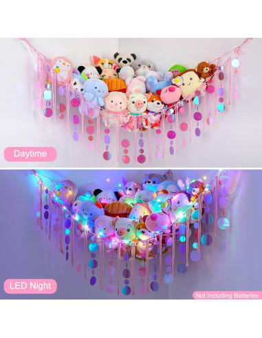 Red de Almacenamiento de Juguetes FIOBEE con Luz LED Rosa 100x150cm