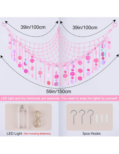 Red de Almacenamiento de Juguetes FIOBEE con Luz LED Rosa 100x150cm