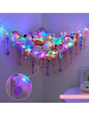 Red de Almacenamiento de Juguetes FIOBEE con Luz LED Rosa 100x150cm