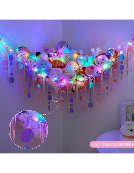 Red de Almacenamiento de Juguetes FIOBEE con Luz LED Rosa 100x150cm