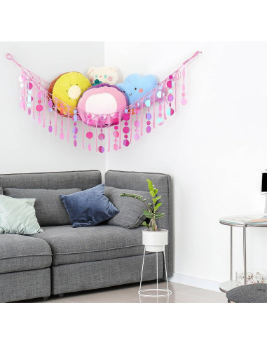 Red de Almacenamiento de Juguetes FIOBEE con Luz LED Rosa 100x150cm