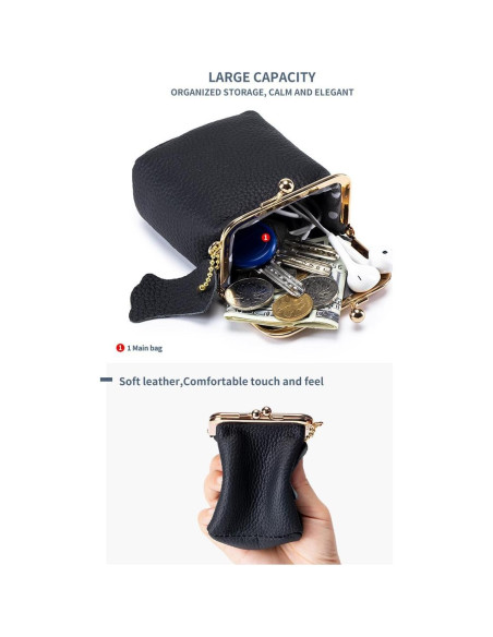 Caja de Joyería y Cartera de Cuero Genuino para Mujeres - Negro