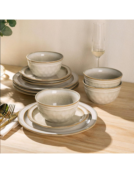 Conjunto de Vajilla de Cerámica AmorArc 12 Piezas para 4 Personas