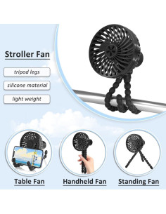 Ventilador Portátil de Cochecito Detexis DX-STROLLERFAN-HEI Negro 2