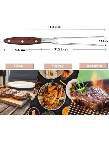 Tenedor de Tallado VOJACO 30 cm Acero Inoxidable Mango Madera