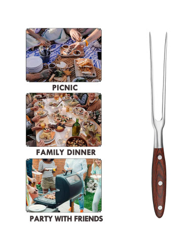 Tenedor de Tallado VOJACO 30 cm Acero Inoxidable Mango Madera