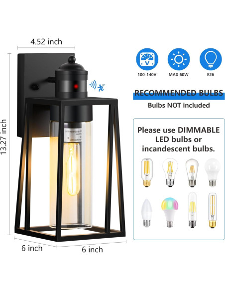 Luz de Pared Exterior DAKAFUL 2 Paquetes con Sensor Movimiento Luz de Pared Exterior DAKAFUL 2 Paquetes con Sensor Movimiento