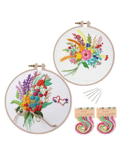 Kit de Bordado Estampado Konrisa Floral 30x30 cm con Aro 20 cm