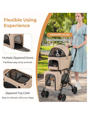 Carrito Doble para Mascotas Giantex Beige, 2 Transportadores Desmontables
