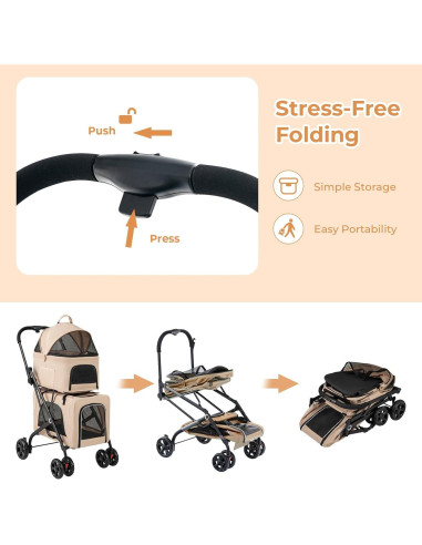 Carrito Doble para Mascotas Giantex Beige, 2 Transportadores Desmontables