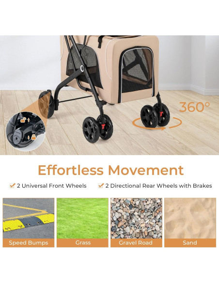 Carrito Doble para Mascotas Giantex Beige, 2 Transportadores Desmontables