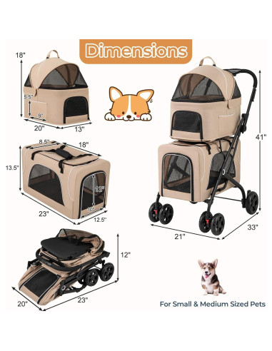 Carrito Doble para Mascotas Giantex Beige, 2 Transportadores Desmontables