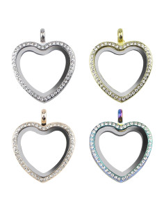 Charm de Foto WANDIC Corazón Oro Rosa 4 Colgantes Rhinestone