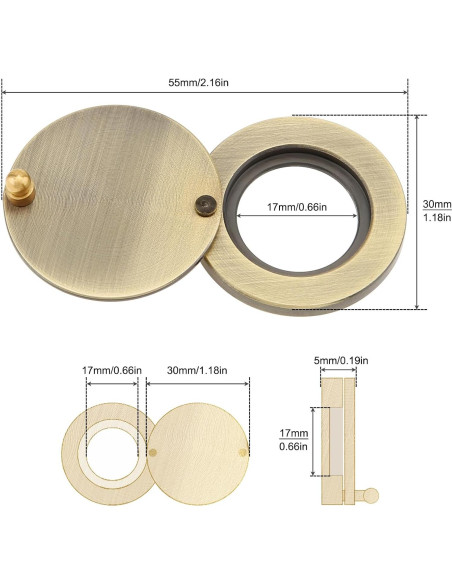 Cubierta de Mirilla de Latón Macizo Bronce Antiguo 30mm