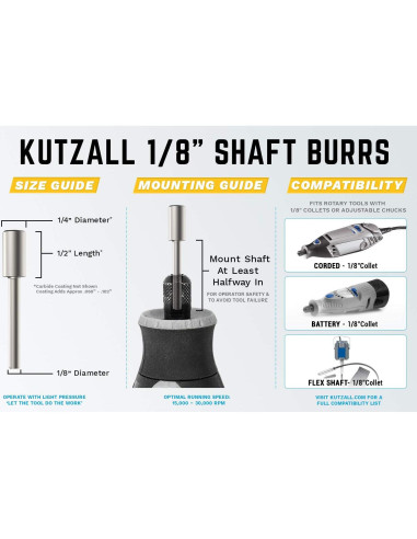 Fresa Rotativa Kutzall C-14-E, Gruesa, 6.35mm, Carburo