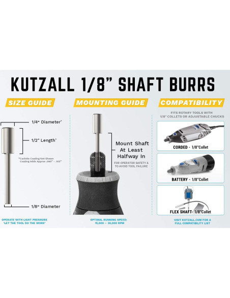 Fresa Rotativa Kutzall C-14-E, Gruesa, 6.35mm, Carburo