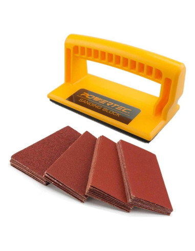 Bloque de Lijado POWERTEC con 40 Hojas de Lija 14.6x7.3cm