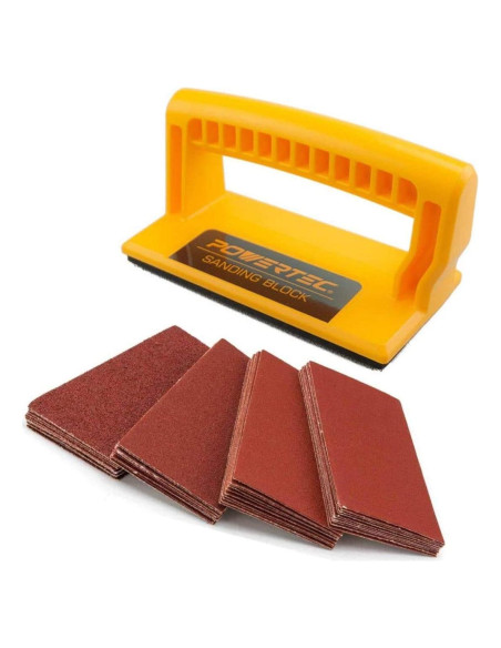 Bloque de Lijado POWERTEC con 40 Hojas de Lija 14.6x7.3cm