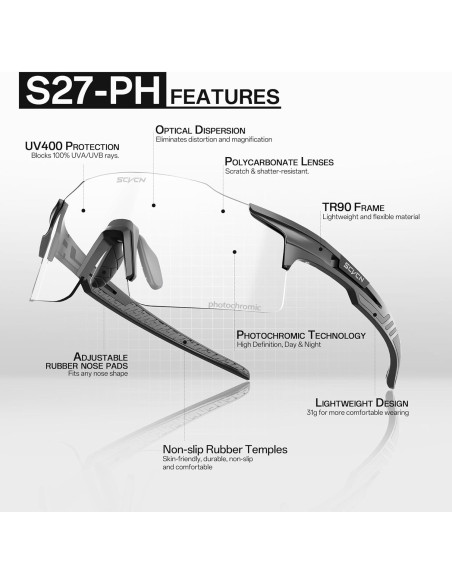 Gafas de Ciclismo Fotoquímicas SCVCN UV400 Marco Negro