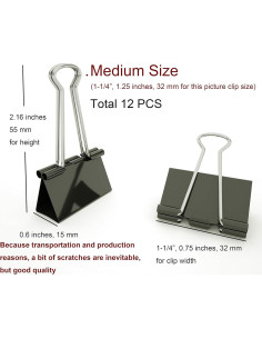 Clip de Binder Mediano Nctinystore Metal Negro 12 Pcs 2