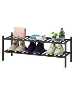 Estante para Zapatos de Madera de Bambú Negro 2 Niveles 84.58cm