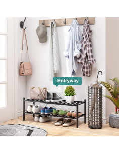 Estante para Zapatos de Madera de Bambú Negro 2 Niveles 84.58cm 2