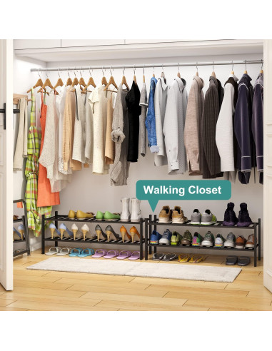 Estante para Zapatos de Madera de Bambú Negro 2 Niveles 84.58cm