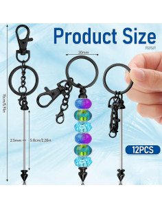 12 Piezas Llaveros con Cuentas Negras ROADPLUM DIY 2