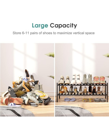 Estante para Zapatos de Madera de Bambú Negro 2 Niveles 84.58cm