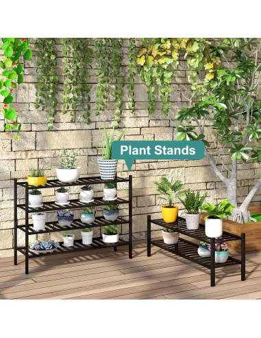 Estante para Zapatos de Madera de Bambú Negro 2 Niveles 84.58cm