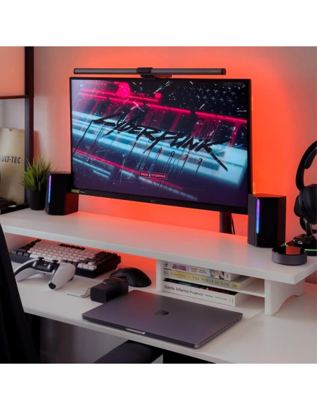 Soporte Doble Monitor ROCDEER de Bambú Blanco 100 cm 136 kg