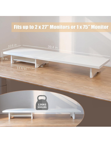 Soporte Doble Monitor ROCDEER de Bambú Blanco 100 cm 136 kg