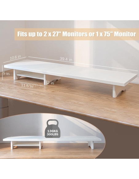 Soporte Doble Monitor ROCDEER de Bambú Blanco 100 cm 136 kg