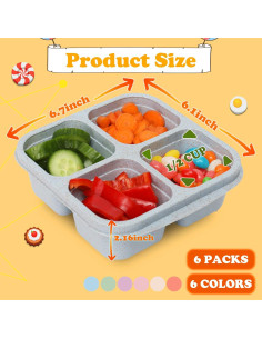 Contenedores de Comida BE OVER QUALITY 6 Pack 4 Compartimentos 2