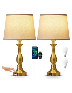 Lámpara de Mesa de Noche Lauag L901 con Carga USB-C y USB-A