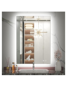 Espejo de Baño LED Keonjinn 61x91 cm Retroiluminado 3 Colores