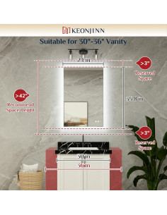 Espejo de Baño LED Keonjinn 61x91 cm Retroiluminado 3 Colores 2