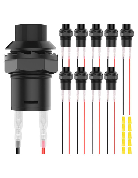 10 Pcs Interruptor de Botón Auto-bloqueante MKBKLLJY 12mm Negro