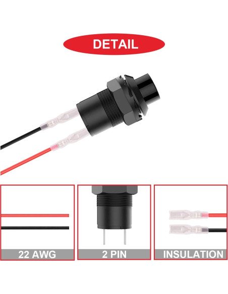 10 Pcs Interruptor de Botón Auto-bloqueante MKBKLLJY 12mm Negro